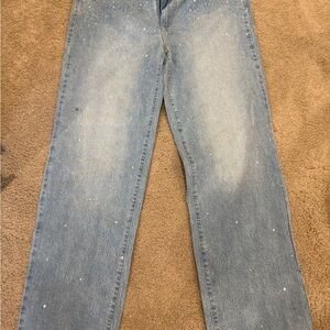 Light Blue Denim Jeans with Silver gem Accents